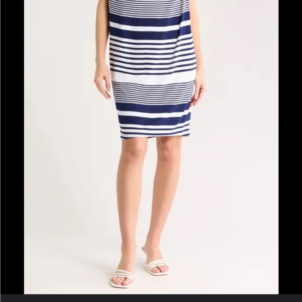 Trina Turk Blue and White One‎ Shoulder Sundress medium - Picture 3 of 5